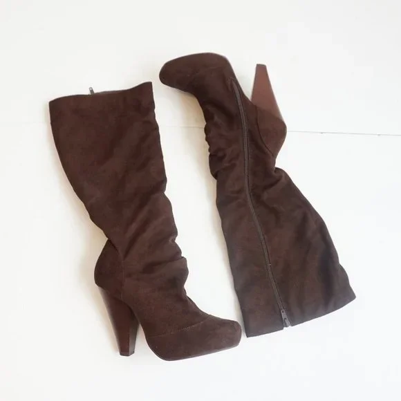Dark Brown Suede High Heeled Boots Size 7.5 - Picture 2 of 6